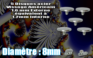 lot de 5 disques acier 8 mm - vissage americain 1.6 mm externe equivalent a 1.2 mm interne