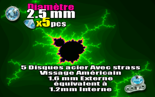 lot de 5 disque acier avec strass ciel - diametre 2.5 mm - vissage americain interne 1.2 mm equivalent a 1.6 mm externe.