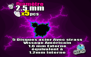 lot de 5 disque acier avec strass cristal - diametre 2.5 mm - vissage americain interne 1.2 mm equivalent a 1.6 mm externe.