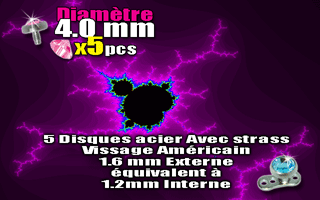 lot de 5 disque acier avec strass rose - diametre 4.0 mm - vissage americain interne 1.2 mm equivalent a 1.6 mm externe.