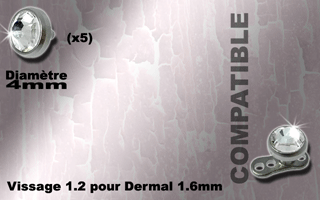 lot de 5 disque acier avec strass cristal - diametre 4.0 mm - vissage americain interne 1.2 mm equivalent a 1.6 mm externe.