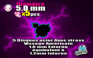 lot de 5 disque acier avec strass rose - diametre 5.0 mm - vissage americain interne 1.2 mm equivalent a 1.6 mm externe.