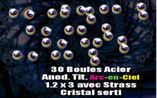 lot de 30 boules acier 316 anodise arc en ciel - 1.2 x 3 strass cristal serti