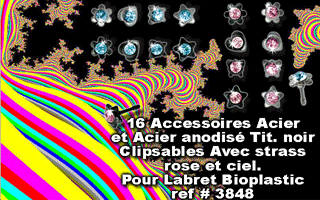 lot de 16 accessoires acier et acier anodise noir avec strass rose et bleu ciel sertis. pour labret bioplastic