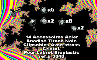 lot de 14 accessoires acier anodise noir avec strass cristal sertis. pour labret bioplastic