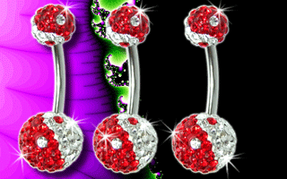 lot de 3 bananes acier 1.6x10 double boule multi strass (superieure : 6 mm, inferieure :10 mm de diametre) ying yang.revetement acrylique exclusif empechant la chute des strass !!!