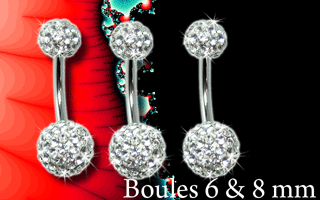 lot de 3 bananes light strass cristal 1.6x10 - boules 6 et 8 mm - exclusif !!! revetement acrylique translucide evitant la chute des strass.