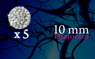lot de 5 boules light strass - diametre 10 mm . revetement acrylique translucide evitant la chute des strass.