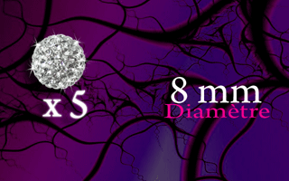 lot de 5 boules light strass - diametre 8 mm . revetement acrylique translucide evitant la chute des strass.