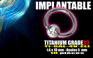 lot de 10 bcr grade 23 1.6 x 10 mm - boule 5 mm - strass cristal serti - bijou implantable selon norme europeenne.