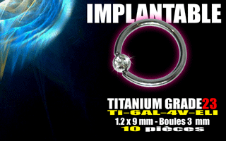lot de 10 bcr grade 23 1.2 x 9 mm - boule 3 mm - strass cristal serti - bijou implantable selon norme europeenne.