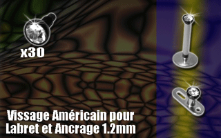 lot de 30 accessoires acier 316 anodise noir vissables avec strass 2 mm sertis cristal. vissage americain pour labret ou ancrage 1.2 mm (0.8 interne)