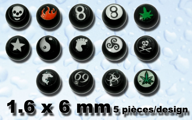 70 boules acrylique noir 1.6 x 6 mm - 5 pieces par models - identiques a la photo - logo sous couvercle acrylique