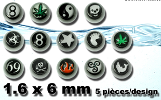 70 boules acier 316 1.6 x 6 mm - 5 pieces par models - identiques a la photo - logo sous couvercle acrylique