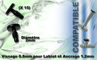 lot de 15 disque acier 316 anodise noir - diametre 2 mm - vissage 0.8mm pour labret et dermal 1.2mm