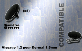 5 disques acier 316 anodise noir -6 mm de diametre - vissage 1.2 mm compatbile pour dermal et labret 1.6 mm