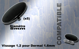 5 disques acier 316 anodise noir -8 mm de diametre - vissage 1.2 mm compatbile pour dermal et labret 1.6 mm
