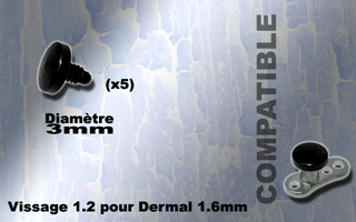 5 disques acier 316 anodise noir -3 mm de diametre - vissage 1.2 mm compatbile pour dermal et labret 1.6 mm
