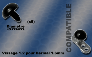 5 demi spheres acier 316 anodise noir -3 mm de diametre - vissage 1.2 mm compatible pour dermal et labret 1.6 mm