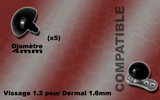 5 demi spheres acier 316 anodise noir -4 mm de diametre - vissage 1.2 mm compatible pour dermal et labret 1.6 mm