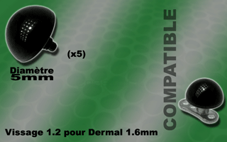 5 demi spheres acier 316 anodise noir -5 mm de diametre - vissage 1.2 mm compatible pour dermal et labret 1.6 mm