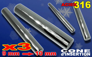 Lot de 3 cones d'insertions en acier pour elargissement de 9 a 10mm