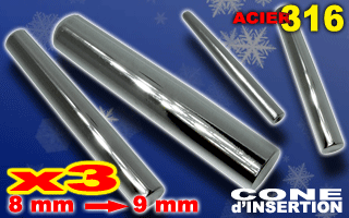 Lot de 3 cones d'insertions en acier pour elargissement de 8 a 9mm
