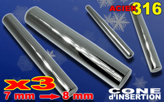 Lot de 3 cones d'insertions en acier pour elargissement de 7 a 8mm