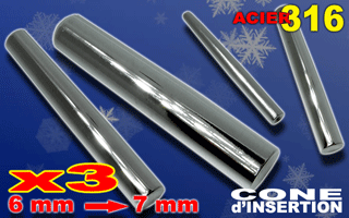 Lot de 3 cones d'insertions en acier pour elargissement de 6 a 7mm
