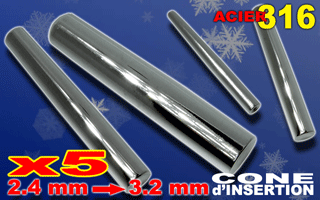 Lot de 5 cones d'insertions en acier pour elargissement de 2.4 a 3.2 mm