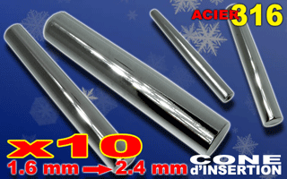 Lot de 10 cones d'insertions en acier pour elargissement de 1.6 a 2.4mm