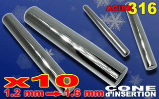 Lot de 10 cones d insertions en acier pour elargissement de 1.2 a 1.6mm