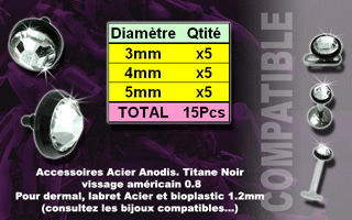 lot de 15 accessoires acier anodise noir vissage americain 1.0 pour bijoux 1.2 mm - strass cristal