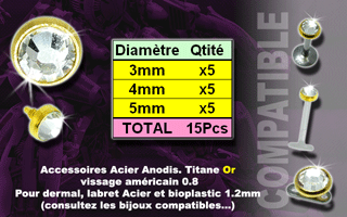 lot de 15 accessoires acier anodise or vissage americain 1.0 pour bijoux 1.2 mm - strass cristal