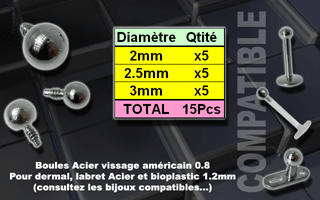 lot de 15 boules acier vissage americain 1.0 pour bijoux 1.2 mm