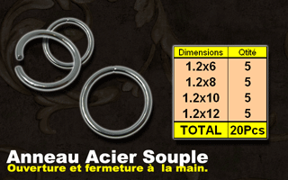 lot de 20 anneaux acier souple, ouverture et fermture a la main. calibre 1.2mm