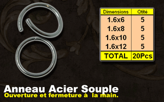 lot de 20 anneaux acier souple, ouverture et fermture a la main. calibre 1.6mm