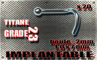 lot de 20 nose studs 1.0x 7 - boule 2 mm - titane grade 23 - immplantable -
