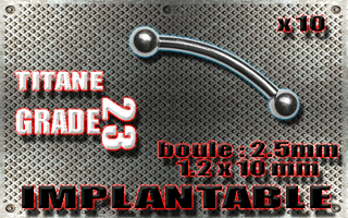 lot de 10 micro bananes 1.2 x 10mm - boule 2.5mm - titane grade 23 - immplantable -
