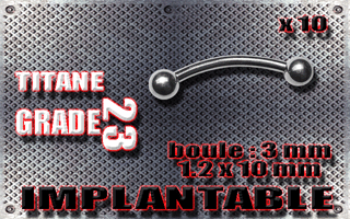 lot de 10 micro bananes 1.2 x 10mm - boule 3mm- titane grade 23 - immplantable -