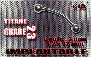 lot de 10 micro bananes 1.2 x 12mm - boule 3mm- titane grade 23 - immplantable -