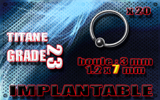 lot de 20 bcr 1.2x7 mm - boule 3mm - titane grade 23 - immplantable -