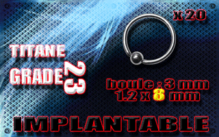lot de 20 bcr 1.2x8 mm - boule 3mm - titane grade 23 - immplantable -