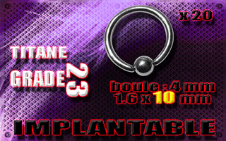 lot de 20 bcr 1.6x10 mm - boule 4mm - titane grade 23 - immplantable -