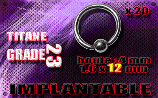lot de 20 bcr 1.6x12 mm - boule 4mm - titane grade 23 - immplantable -