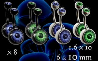 lot de 8 bananes acier et acier anodise noir - 1.6 x 10 - boules 6 et 10 mm - logo sous couvercle acrylique.