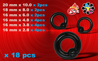 lot de 18 bcr acrylique noirs boule clipable a la main (sans pince) ultra legers et brillants pour un effet metal.