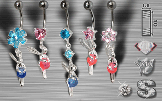 lot de 5 bananes en argent avec zircon sertis. barre acier 316 l - 1.6 x 10 et boule 5 mm