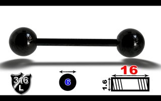 lot de 15 barbell acier anodise noir 1.6 x 16 - boule de 6 mm