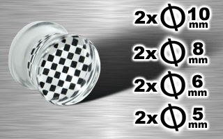 lot de 8 plugs acryliques damier - film photographique pris dans la masse